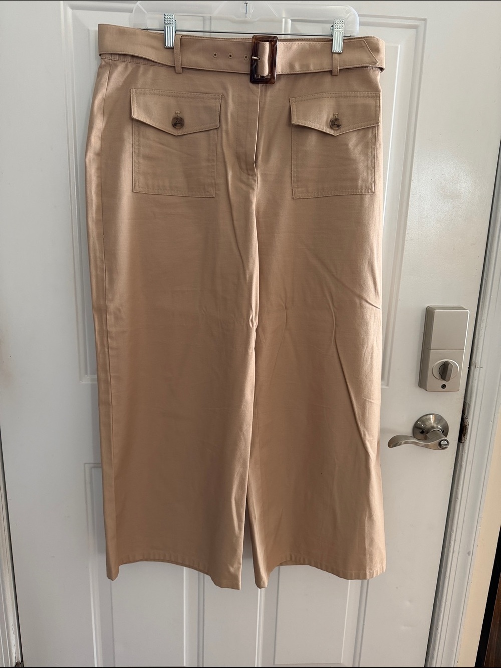 LOFT Tan High-Rise Wide Leg Ankle/Crop Pants with Belt - Picture 9 of 12